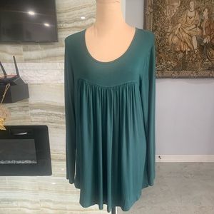 LONGYUAN’s NET Long Sleeve Extra‎ Large Teal Pleated Tunic Top.